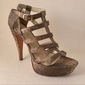 E&J Manic Platform Ribcage Brown Snake Print Heels